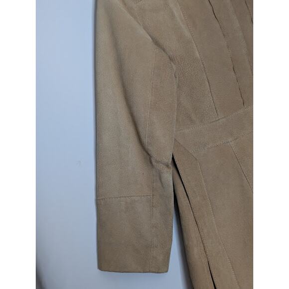 VINTAGE Sears PennyLane Tan Suede Leather LambswoolSherpa TieWaist Coat Jacket - Picture 6 of 16